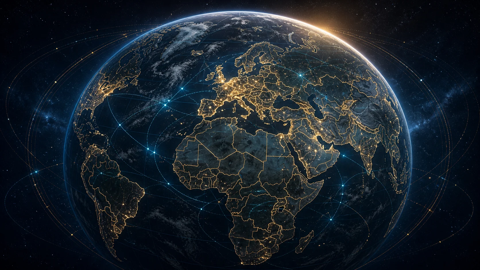 ORBIS — Earth illuminated with strategic borders and alliance routes