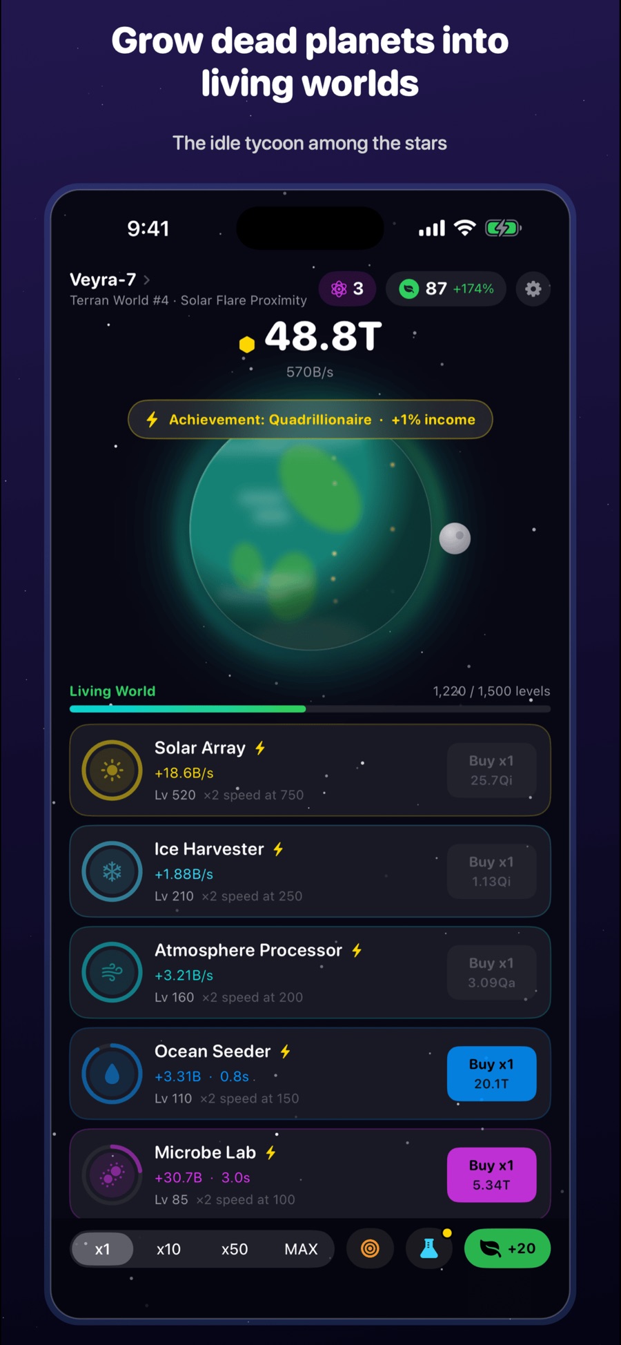 Worldseed: Planet Tycoon — a planet mid-terraform