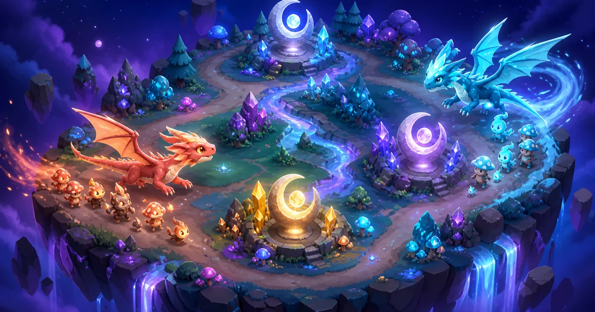 Wyrmveil — two dragons and their broods crossing a magical floating arena